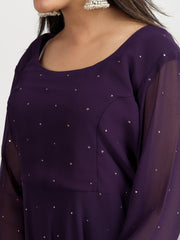 Geometric Embroidered A-line Georgette Kurta With Sharara And Dupatta