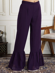 Geometric Embroidered A-line Georgette Kurta With Sharara And Dupatta