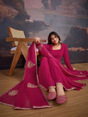 U-Neck Anarkali Georgette Kurta & Sharara WithDupatta