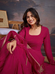 U-Neck Anarkali Georgette Kurta & Sharara WithDupatta