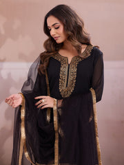 Embroidered Round Neck Kurti & Sharara With Dupatta