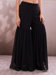 Embroidered Round Neck Kurti & Sharara With Dupatta