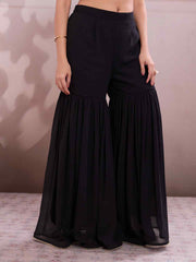 Embroidered Round Neck Kurti & Sharara With Dupatta