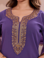Embroidered Round Neck Kurta & Sharara With Dupatta