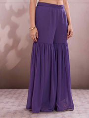 Embroidered Round Neck Kurta & Sharara With Dupatta