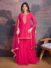 Women Floral Zari and Sequinned Embroidered Yoke Design Kurta Set with Dupatta