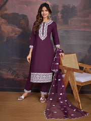 Women Floral Thread Work Kurta Set with Embroidered Dupatta