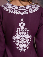 Women Floral Thread Work Kurta Set with Embroidered Dupatta