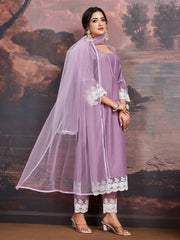 Lace Work Panelled Square Neck Straight Kurta &Trousers With Dupatta