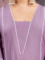 Lace Work Panelled Square Neck Straight Kurta &Trousers With Dupatta