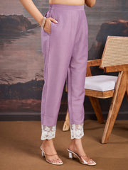 Lace Work Panelled Square Neck Straight Kurta &Trousers With Dupatta