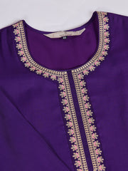 Floral Embroidered Round Neck Kurta Trousers With Dupatta