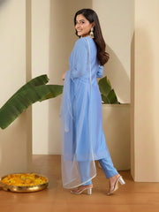 Women Floral Embroidered Regular Thread Work Chanderi Silk Kurta with Trousers & With Dupatta