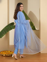 Women Floral Embroidered Regular Thread Work Chanderi Silk Kurta with Trousers & With Dupatta