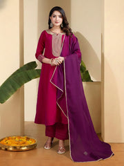 Women Ethnic Motifs Embroidered Regular Thread Work Kurta with Trousers & With Dupatta