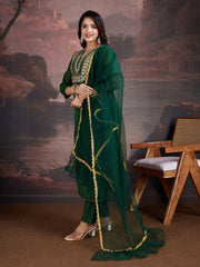 Women Ethnic Motifs Embroidered Kurta with Trouser & Dupatta