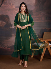 Women Ethnic Motifs Embroidered Kurta with Trouser & Dupatta