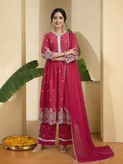 Women Ethnic Motifs Embroidered Tiered Thread Work Kurta with Trousers & With Dupatta