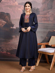 Women Ethnic Motifs Yoke Design Satin A-Line Kurta with Palazzo