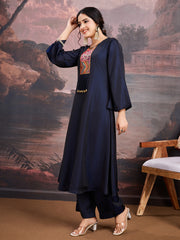 Women Ethnic Motifs Yoke Design Satin A-Line Kurta with Palazzo