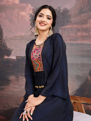 Women Ethnic Motifs Yoke Design Satin A-Line Kurta with Palazzo