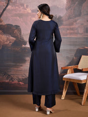 Women Ethnic Motifs Yoke Design Satin A-Line Kurta with Palazzo