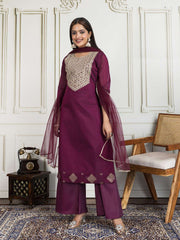 Women Floral Embroidered Kurta with Palazzo & Dupatta