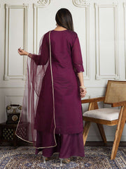 Women Floral Embroidered Kurta with Palazzo & Dupatta