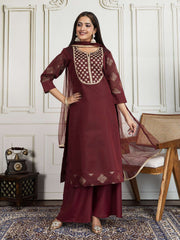 Floral Zari and Sequinned Embroidered Yoke Design Kurta Set with Dupatta