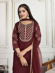 Floral Zari and Sequinned Embroidered Yoke Design Kurta Set with Dupatta