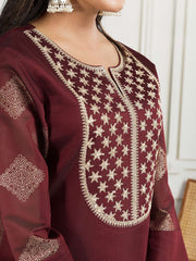 Floral Zari and Sequinned Embroidered Yoke Design Kurta Set with Dupatta