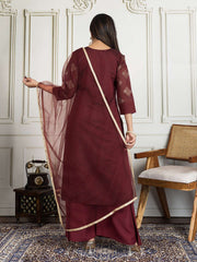 Floral Zari and Sequinned Embroidered Yoke Design Kurta Set with Dupatta