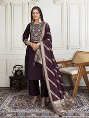 Floral Zari and Sequinned Embroidered Yoke Design Kurta Set with Dupatta