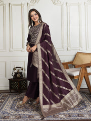 Floral Zari and Sequinned Embroidered Yoke Design Kurta Set with Dupatta