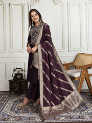 Floral Zari and Sequinned Embroidered Yoke Design Kurta Set with Dupatta
