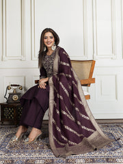 Floral Zari and Sequinned Embroidered Yoke Design Kurta Set with Dupatta