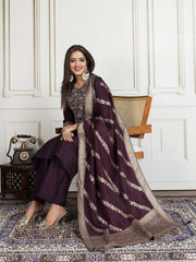 Floral Zari and Sequinned Embroidered Yoke Design Kurta Set with Dupatta