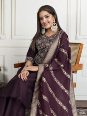 Floral Zari and Sequinned Embroidered Yoke Design Kurta Set with Dupatta