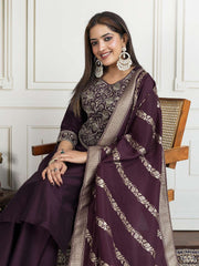 Floral Zari and Sequinned Embroidered Yoke Design Kurta Set with Dupatta