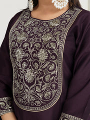 Floral Zari and Sequinned Embroidered Yoke Design Kurta Set with Dupatta