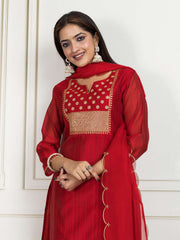Zari & Sequin Embroidered Straight Kurta & Trouser With Dupatta