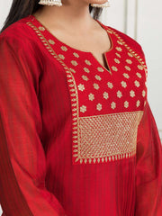 Zari & Sequin Embroidered Straight Kurta & Trouser With Dupatta