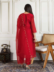 Zari & Sequin Embroidered Straight Kurta & Trouser With Dupatta