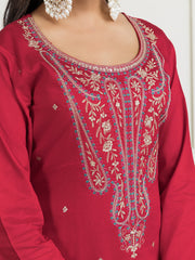 Women Ethnic Motifs Embroidered Straight Kurta Trouser & Dupatta