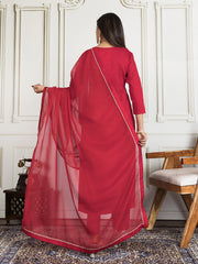 Women Ethnic Motifs Embroidered Straight Kurta Trouser & Dupatta