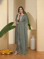 Women Ethnic Motifs Embroidered Regular Thread Work Kurta with Trousers & With Dupatta