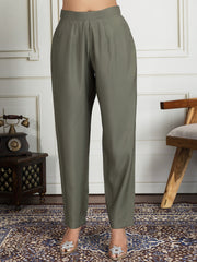 Floral Embroidered Thread Work Straight Kurta With Trouser & Dupatta