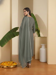 Women Ethnic Motifs Embroidered Regular Thread Work Kurta with Trousers & With Dupatta
