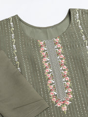 Floral Embroidered Thread Work Straight Kurta With Trouser & Dupatta