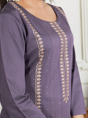 Floral Embroidered Round Neck Sequinned Kurta With Trouser & Dupatta